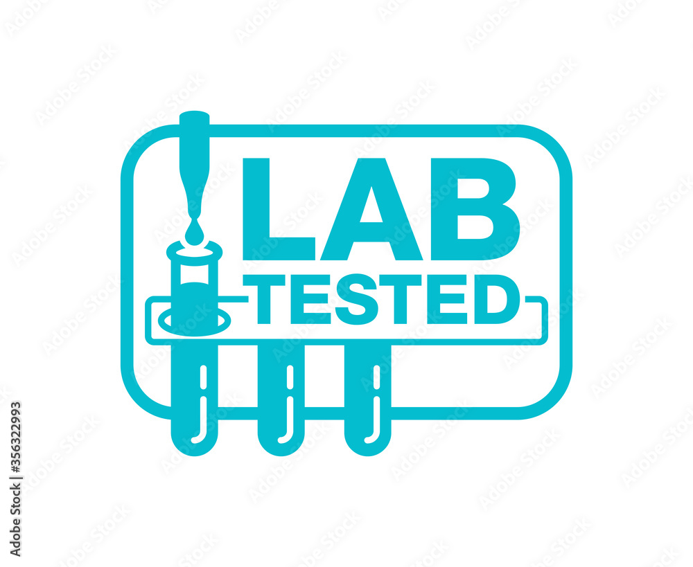 Lab tested sign - certificated proven stamp with laboratory test tube in monochrome style Lab tested sign - certificated proven stamp with laboratory test tube in monochrome style