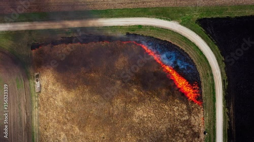 AERIAL MS Prescribed burns in field / Plattsburg, Missouri, USA photo