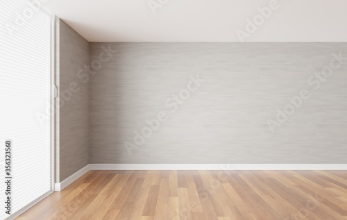 empty room interior 3d render  wooden floor and light gray wall  minimalist background illustration