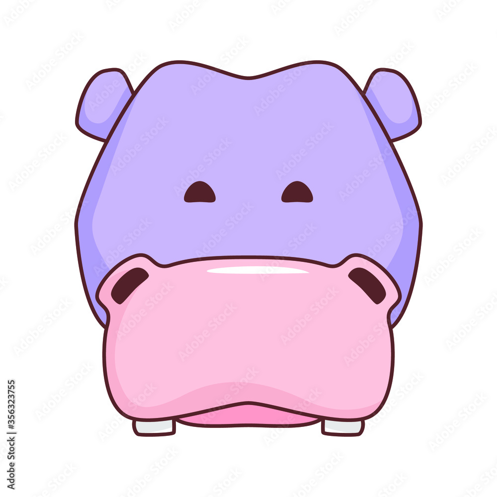 Vector illustration of a cute cartoon hippo’s head. Isolated on white background. Cute  animal set