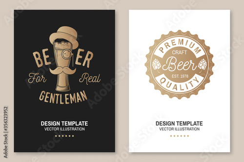 Craft Beer poster, flyer, template, card. Vector. Vintage design for bar, pub and restaurant business. Coaster for beer. photo