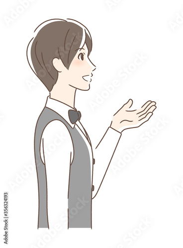 笑顔で手を差し出す男性の横顔