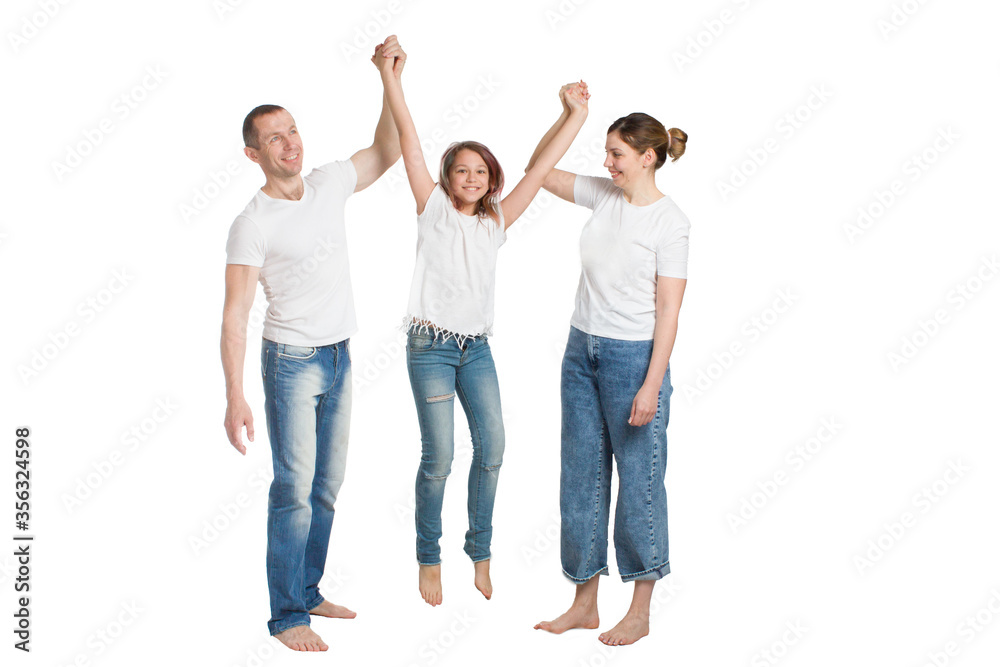 family mom, dad and son, in casual clothing, isolated family mom, dad and son, in casual clothing, isolated