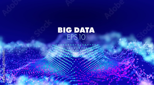 bigdata illustration on abstract background. Blue particles stream. Connection bigdata structure. Online computing technology. Modern design. Big data.