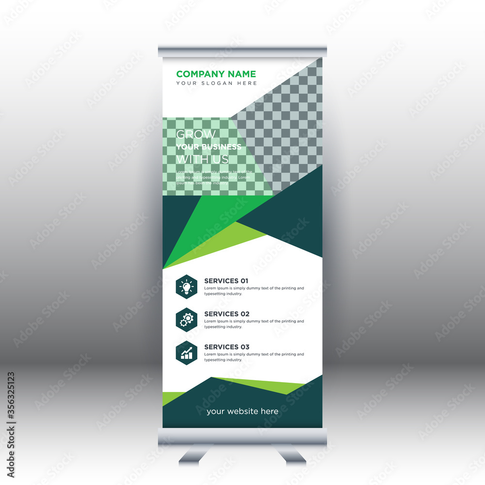 Fototapeta premium Creative abstract modern corporate business vertical roll up banner design template vector illustration concept exhibition advertising, presentation, cover publication.