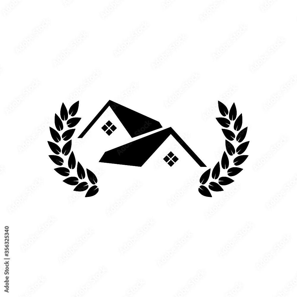 House with a laurel icon isolated on white background House with a laurel icon isolated on white background