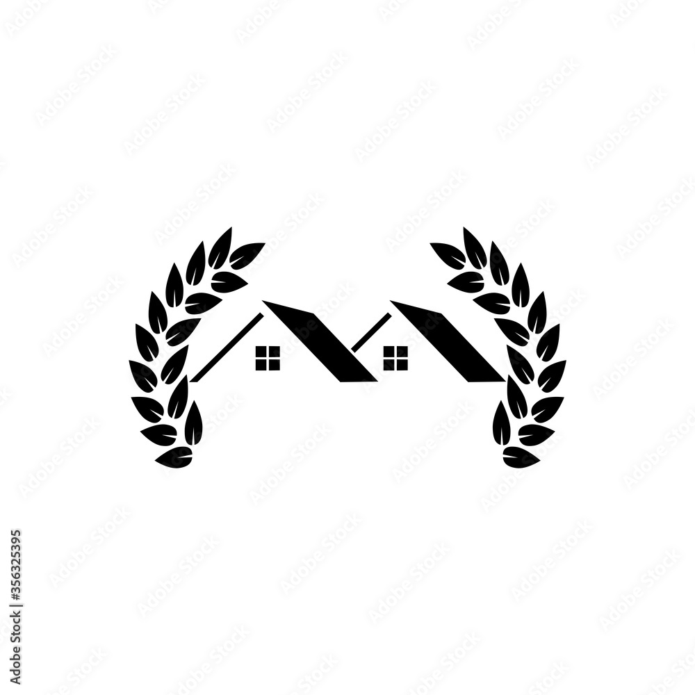 House with a laurel icon isolated on white background House with a laurel icon isolated on white background