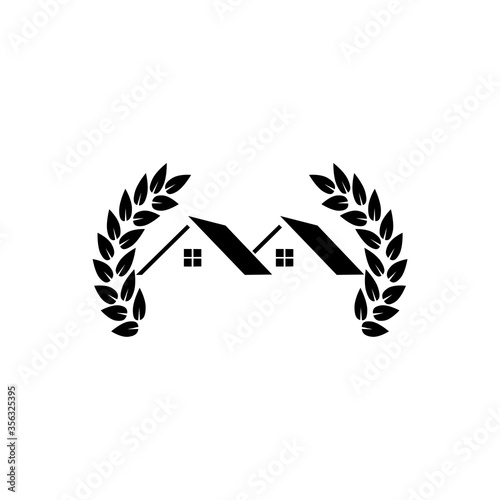 House with a laurel icon isolated on white background