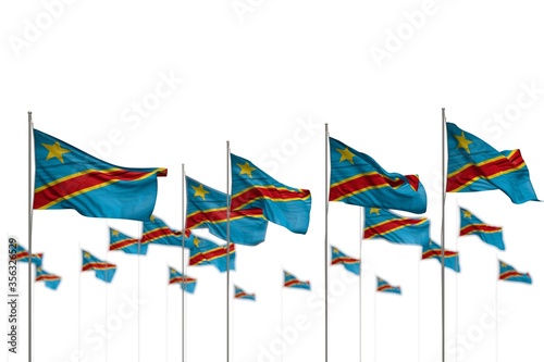 beautiful any feast flag 3d illustration. - Democratic Republic of Congo isolated flags placed in row with bokeh and place for text