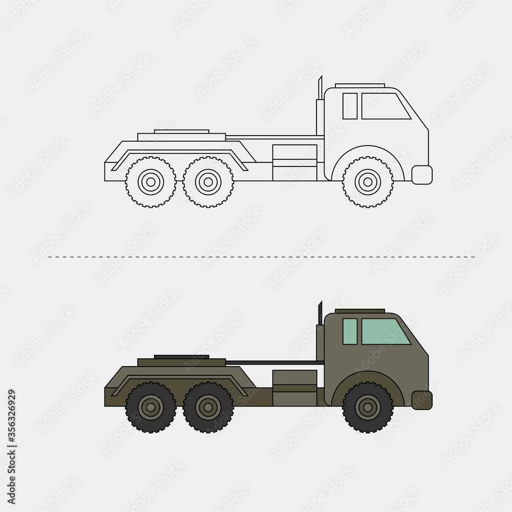 Vector Design of Military Vehicle for Colors Book