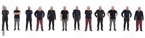 front view of a man in various outfits on white background,