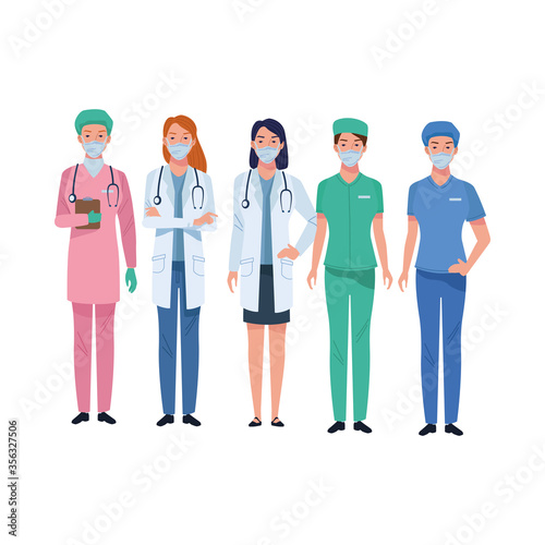 doctors staff wearing medical masks characters