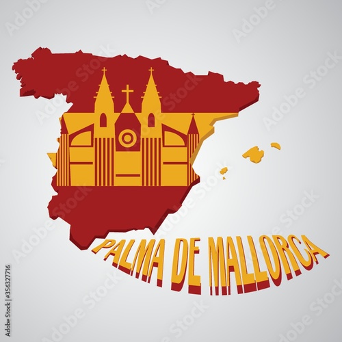 spain map with cathedral of palma de mallorca