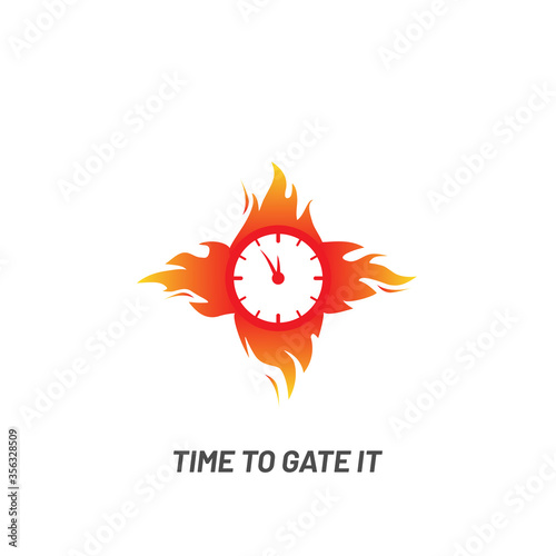 Clock in fire. Time logo - vector. Burning wall watch with flames isolated on white background in flat vector illustration.