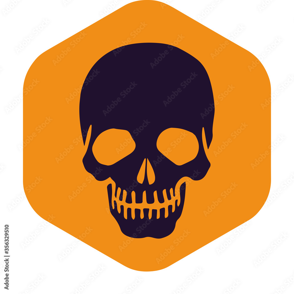 Fototapeta premium Halloween skull picture. Icon attribute of witchcraft. Vector illustration in flat style isolated on white background for web design.