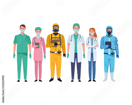 doctors staff wearing medical masks and biosafety suit photo