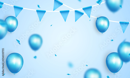 Celebration party banner with Blue color balloons background. Sale Vector illustration. Grand Opening Card luxury greeting rich.