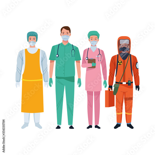 doctors staff wearing medical masks and biosafety suit
