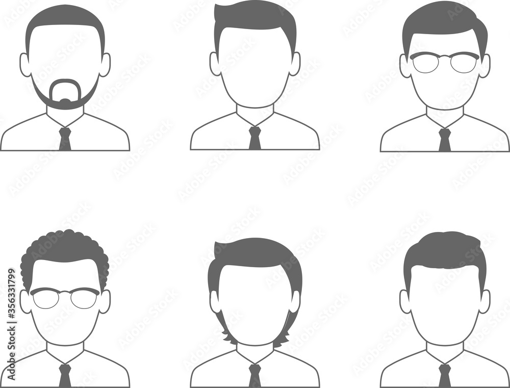 Set of different business avatar man in black and white color palette.