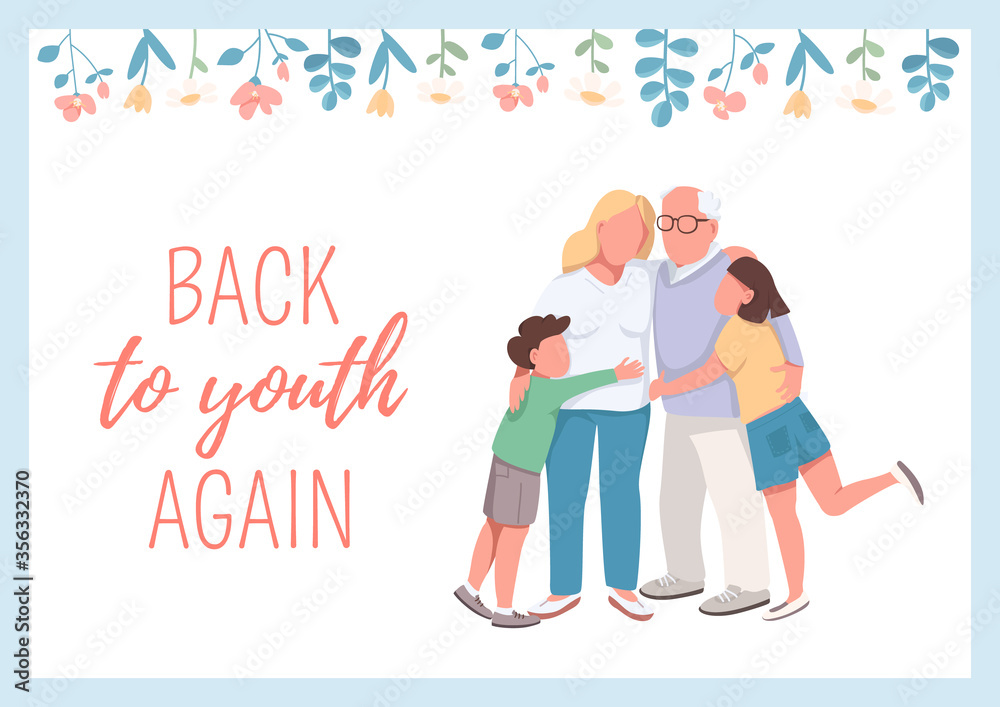 Back to youth again poster flat vector template