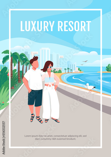 Luxury resort poster flat vector template