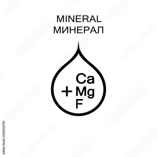 A drop of water and calcium, magnesium plus fluoride. The inscription in Russian mineral eps ten