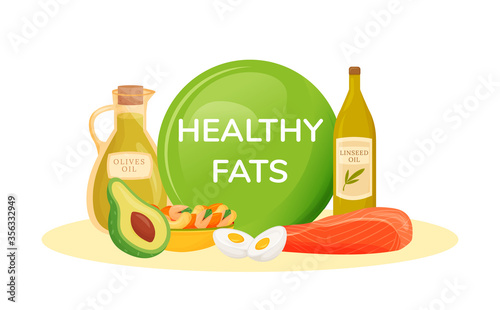 Foods containing healthy fats cartoon vector illustration