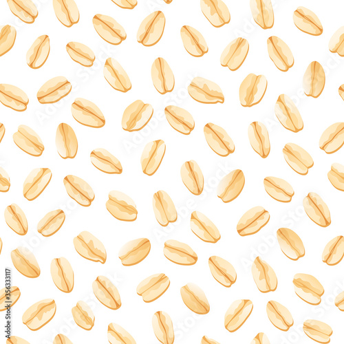 Oat seamless pattern. Oatmeal vector illustration. Porridge flake isolated pattern on white background. Cartoon cereal muesli set. Grain breakfast drawing in realistic 3d style. Healthy diet wallpaper