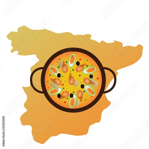 spain map and paella de arroz