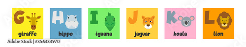 animals  english alphabet from G to L vector illustration