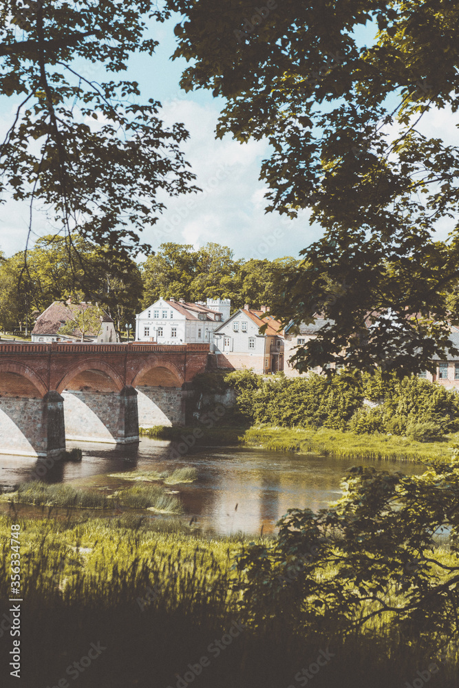 Fototapeta premium Bridge and old town of Kuldiga, Latvia