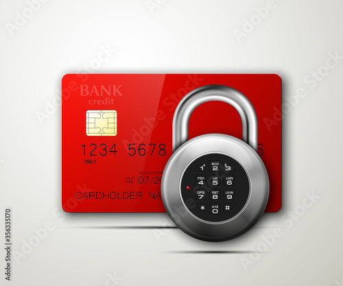 Credit card safe combination lock. Protection credit card. Safety badge banking. Defense finans. Security Plastic card software. Debit card electromagnetic chip Privacy Electronic money funds transfer