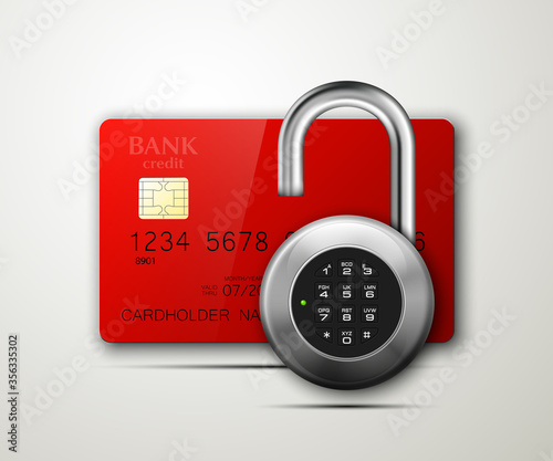 Credit card safe combination lock. Protection credit card. Safety badge banking. Defense finans. Security Plastic card software. Debit card electromagnetic chip Privacy Electronic money funds transfer