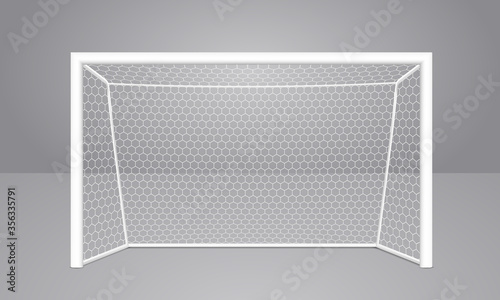 Football soccer goal realistic sports equipment. Mini football goal with shadow. Isolated on gray background. Vector illustration eps10.