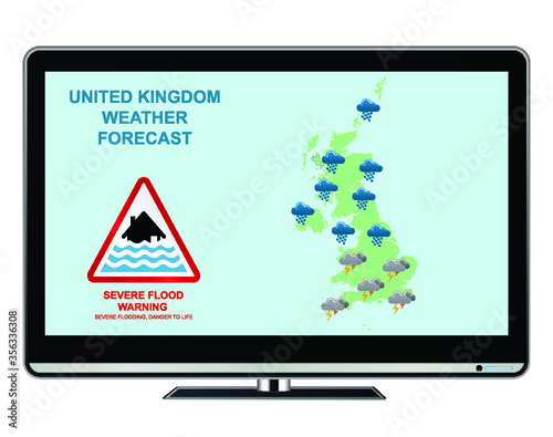 United Kingdom severe flood warning weather forecast with danger to life isolated on white background