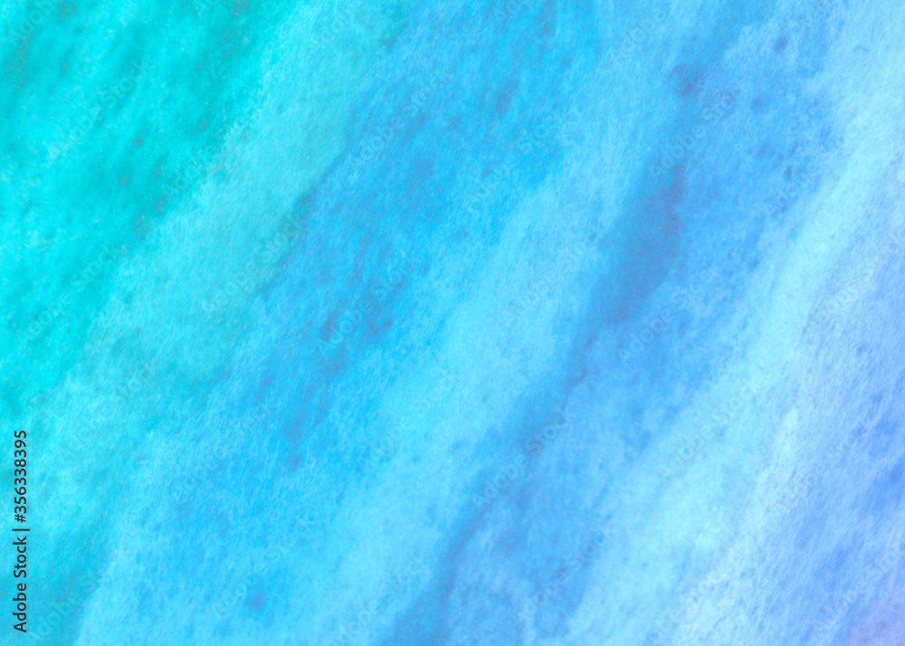 Abstract watercolor background bright azure blue green. Hand drawn. The texture of the paper