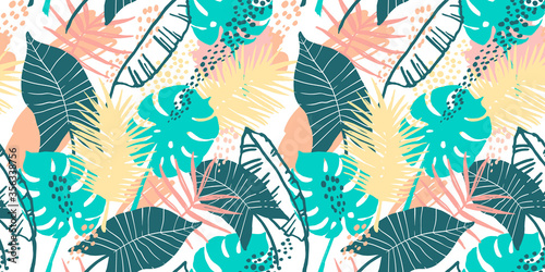 Seamless exotic pattern with tropical plants. Vector background.