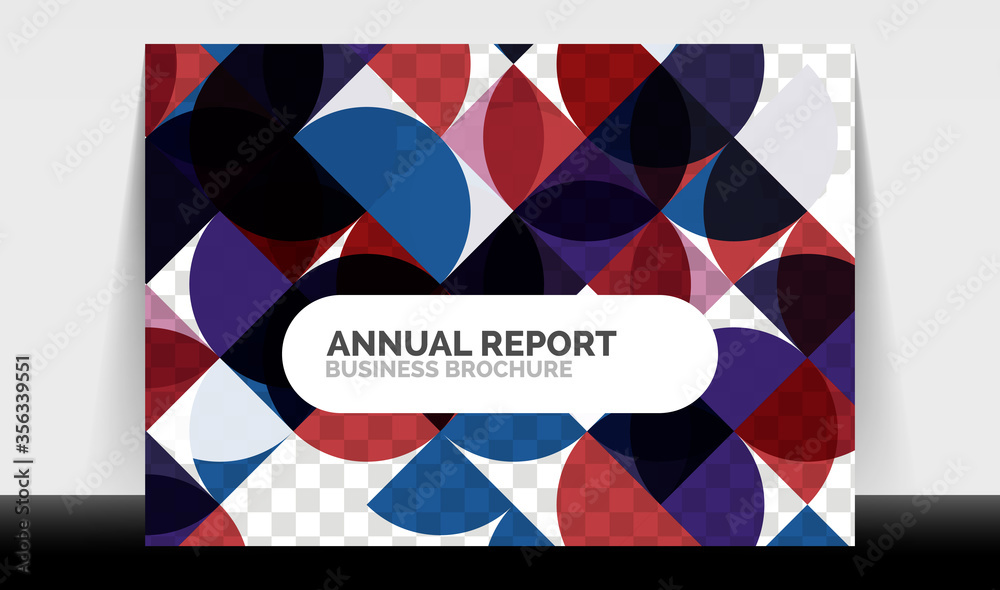 Horizontal A4 business flyer annual report template, circles and triangle style shapes modern geometric design for brochure layout, magazine or booklet Horizontal A4 business flyer annual report template, circles and triangle style shapes modern geometric design for brochure layout, magazine or booklet