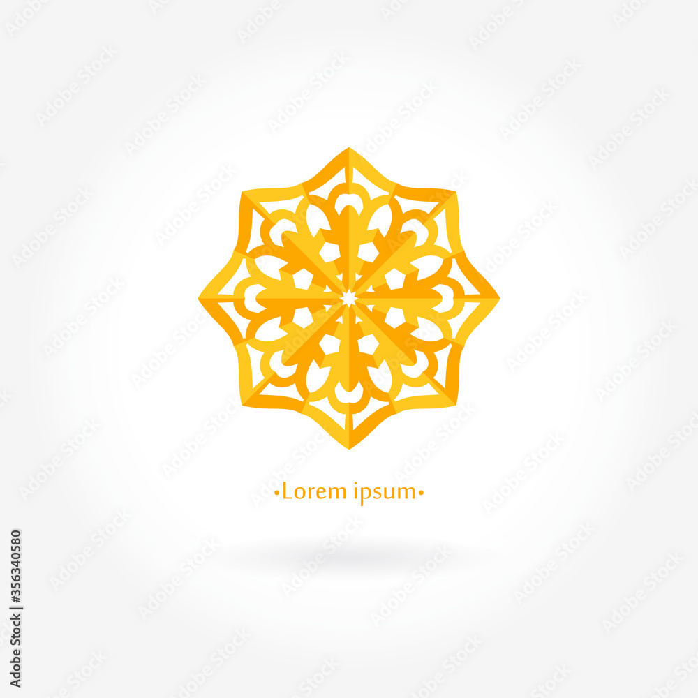 Bright, juicy beautiful circular logo for boutique, flower shop, business, interior. Company mark, emblem, element. Simple geometric mandala logotype. Kaleidoscope big bud. Surround abstract blossom. Bright, juicy beautiful circular logo for boutique, flower shop, business, interior. Company mark, emblem, element. Simple geometric mandala logotype. Kaleidoscope big bud. Surround abstract blossom.