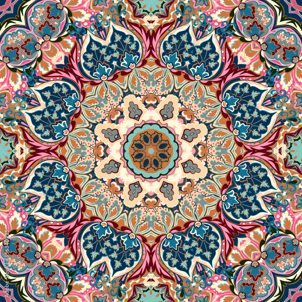 Ethnic floral seamless pattern. Abstract ornamental backdrop