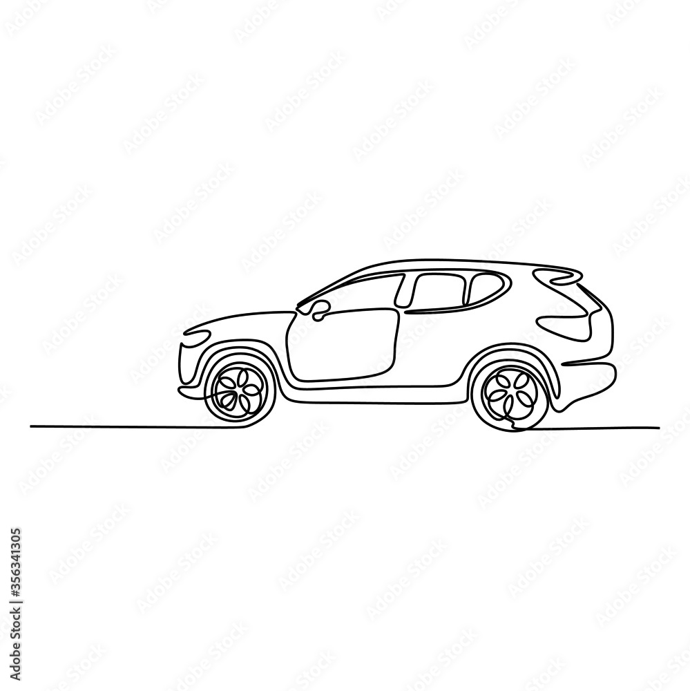 Continuous one line art of a SUV sport car. Vector illustration 