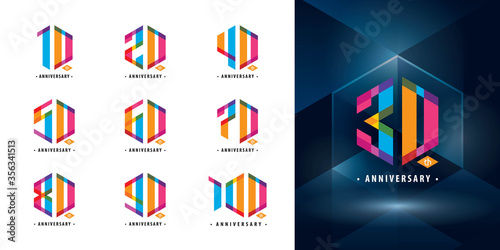 Set of 10 to 100 Anniversary logotype design, Years Celebrate Anniversary Logo