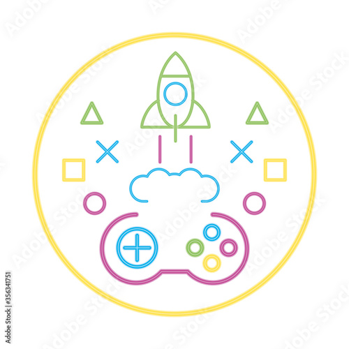 video game control with rocket launcher neon style icon