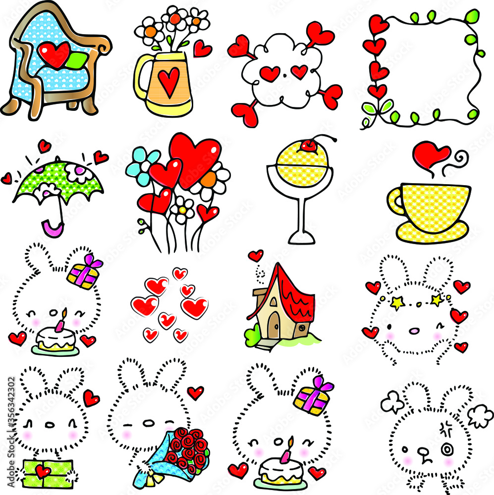 Fototapeta cartoon vector drawing rabbit emoji set