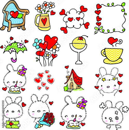 cartoon vector drawing rabbit emoji set