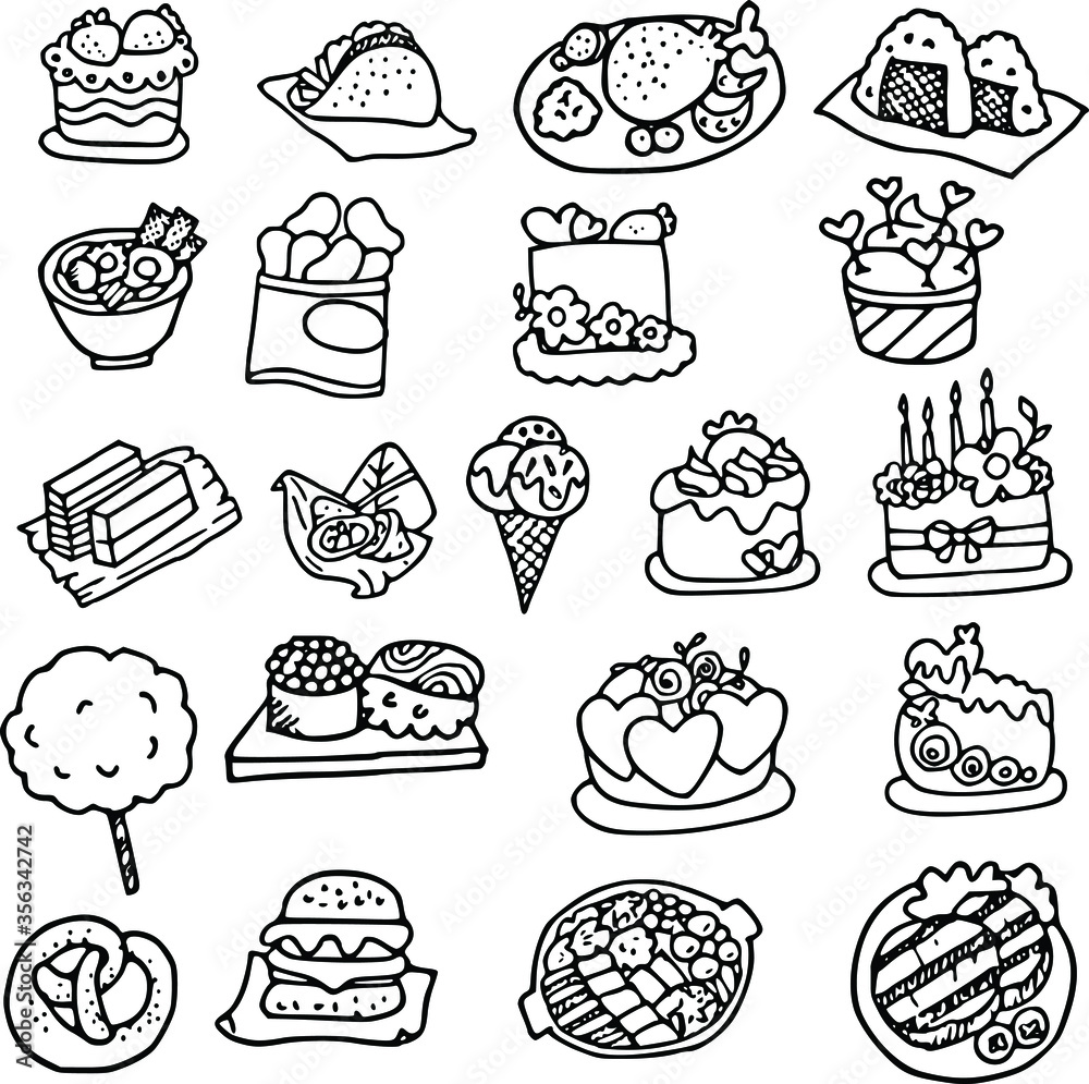 cartoon vector drawing food set
