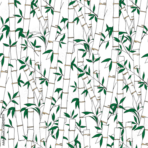 Light pattern of bamboo stems. Seamless wicker texture from tropical thickets on a white background for fabric.