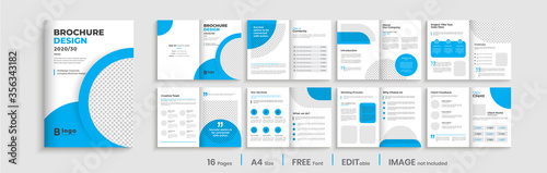 Minimal blue multipage business brochure template layout design, professional business profile design, 16 pages, creative business brochure design.
