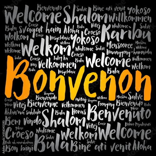 Bonvenon (Welcome in Esperanto) word cloud in different languages photo