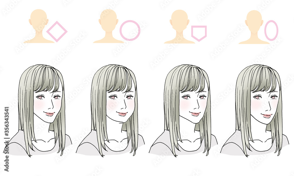 美容イラスト_顔型別ヘアスタイル 美容イラスト_顔型別ヘアスタイル